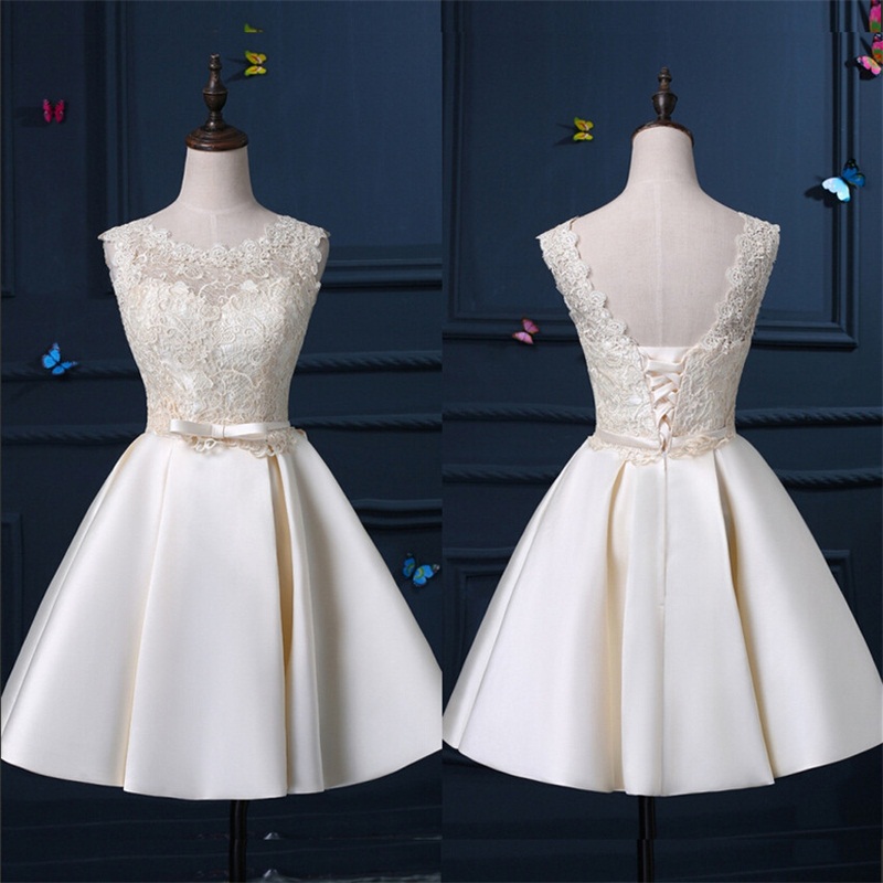 2017 New Real Evening Dresses with Sashes Elegant High Neck A-Line Backless Girls Women Short Ball Prom Party Graduation Formal Dress