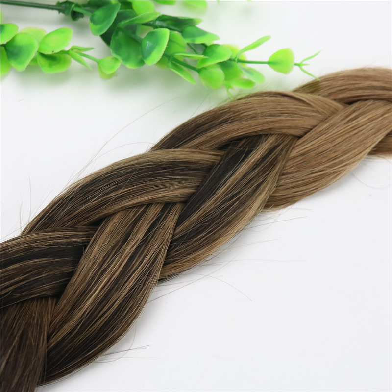 8A 7pcs Full Head Clip In Human Hair Extensions Ombre Dark Brown To Medium Brown Highlights Hairstyle