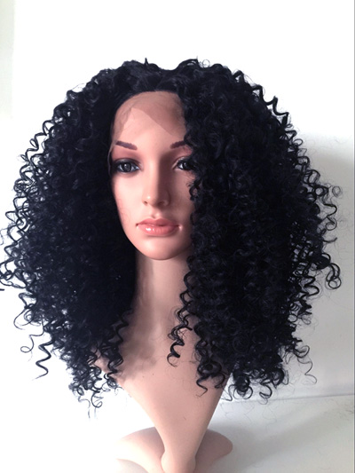 24INCH Beautiful Long Black curly Midle Part womens Hair Front Lace Synthetic Hair wigs