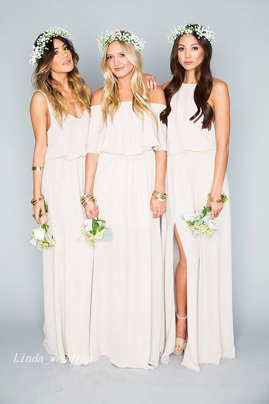 Long Cheap Summer Beach Bohemian Formal Bridesmaid Dress Mixed Style Chiffon Side Split Boho Maid of Honor Gown Plus Size Custom Made