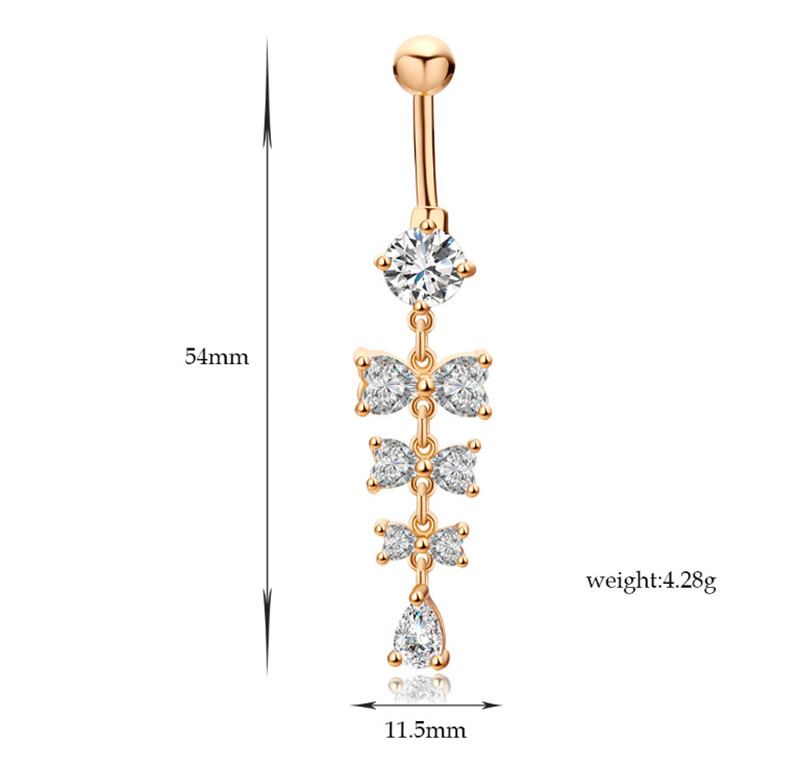 Sweet Navel Rings Shiny Crystal Bowknot Piercing Belly Button Rings For Women Body Piercing 18k Yellow Gold Plated Navel Fashion Jewelry