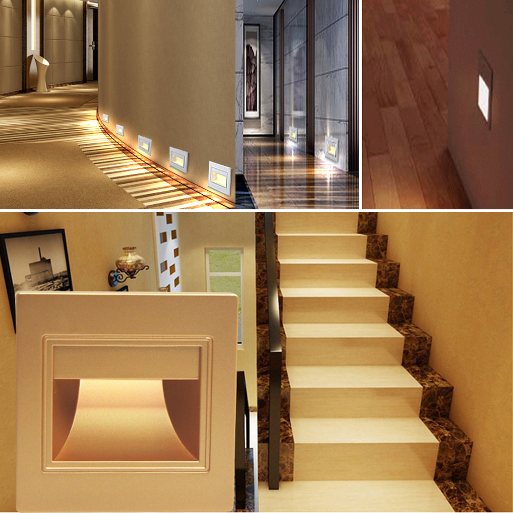 0.6W LED Wall Plinth Recessed Footlight Stairs Steps Aisle Lighting Lamp Corridor Porch Hallway Villas Night Light