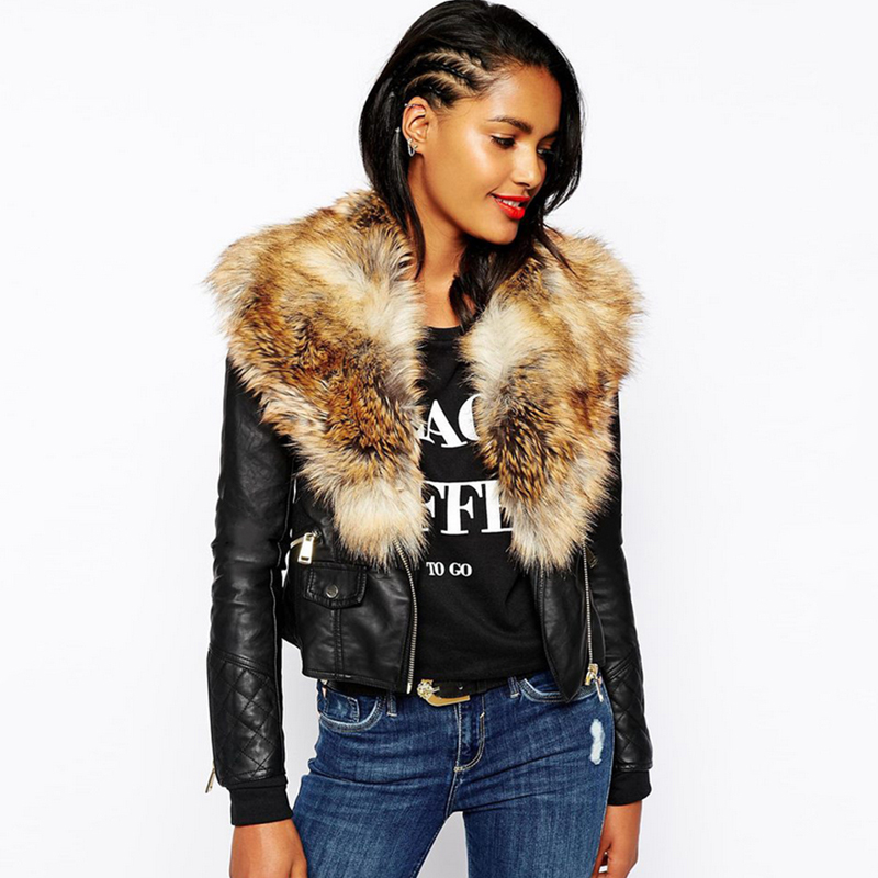 Wholesale- 2016 Winter Jackets Women Basic Coats Fashion Faux PU Leather Winter Jackets Women Artificial Fur Collar Coat Female 50, Black
Wholesale- 2016 Winter Jackets Women Basic Coats Fashion Faux PU Leather Winter Jackets Women Artificial Fur Collar Coat Female 50, Black