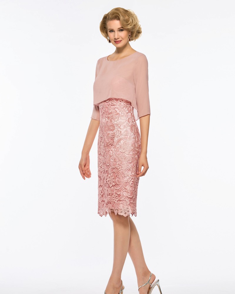 Pink Mother Of The Dresses Two Pieces Chiffon Applique Elegant Formal Dress Evening Wear Plus Size Knee Length Gown Wedding Guest