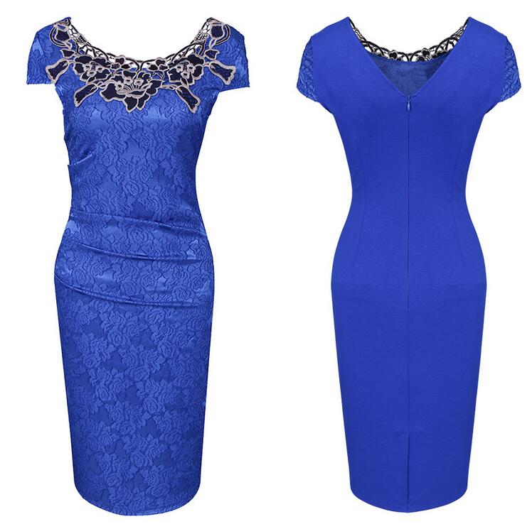 Good A++ Summer Runway Dresses short-sleeved rose pencil skirt lace dress LX020