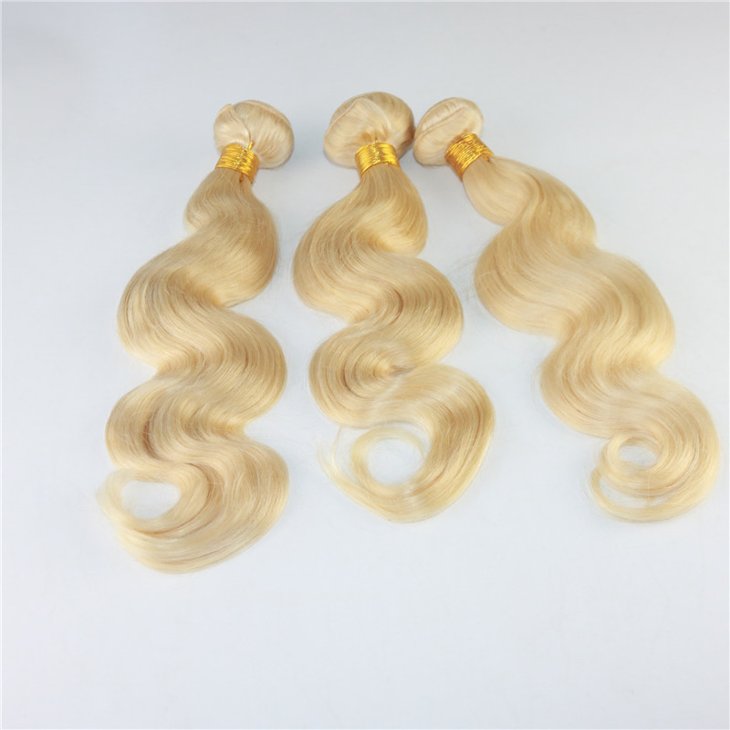 Factory Wholesale #613 Blonde Human Hair Bundles Virgin Unprocessed Remy Hair Extensions Body Wave Russian Human Hair Weft Extensions 100g