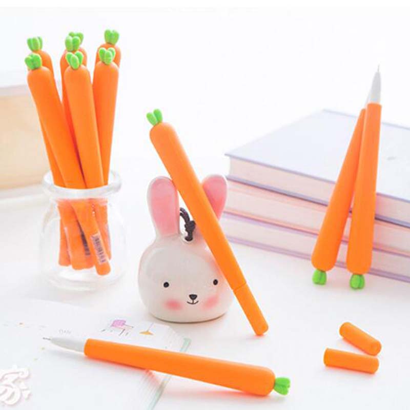 10pcs/lot Cute Fresh Carrot Shape Gel Ink Pen Promotional Gift Stationery School Office Supply Birthday Gift for Kid Children Papelaria