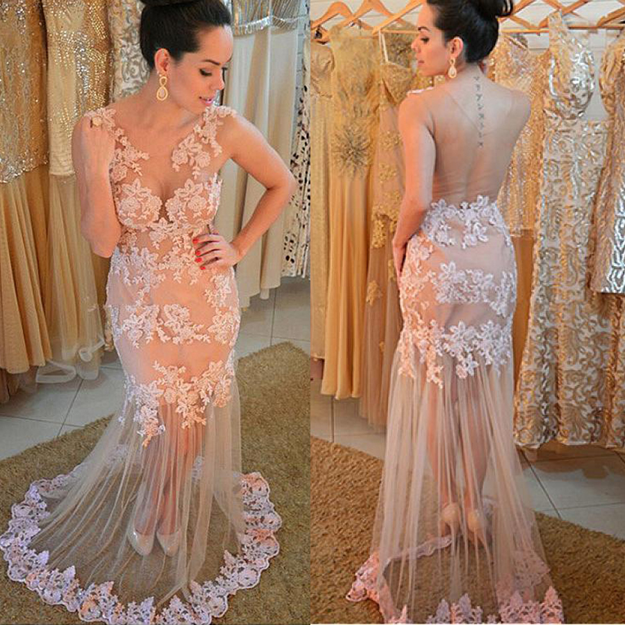 Tulle Scoop Neckline Mermaid Evening Dresses With Lace Appliques See Through Champagne Prom Dress Illusion Back Party Dress vestidos longos, Gold
Tulle Scoop Neckline Mermaid Evening Dresses With Lace Appliques See Through Champagne Prom Dress Illusion Back Party Dress vestidos longos, Gold