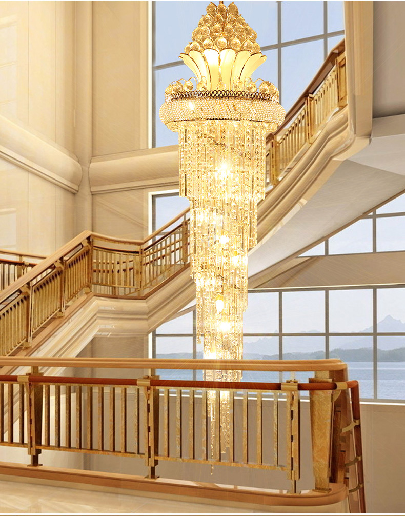 Modern Crystal Chandeliers American Long Gold Chandelier Lighting Fixture European Luxurious Droplight 3 White Light Colors Dimmable Hanging Lamps