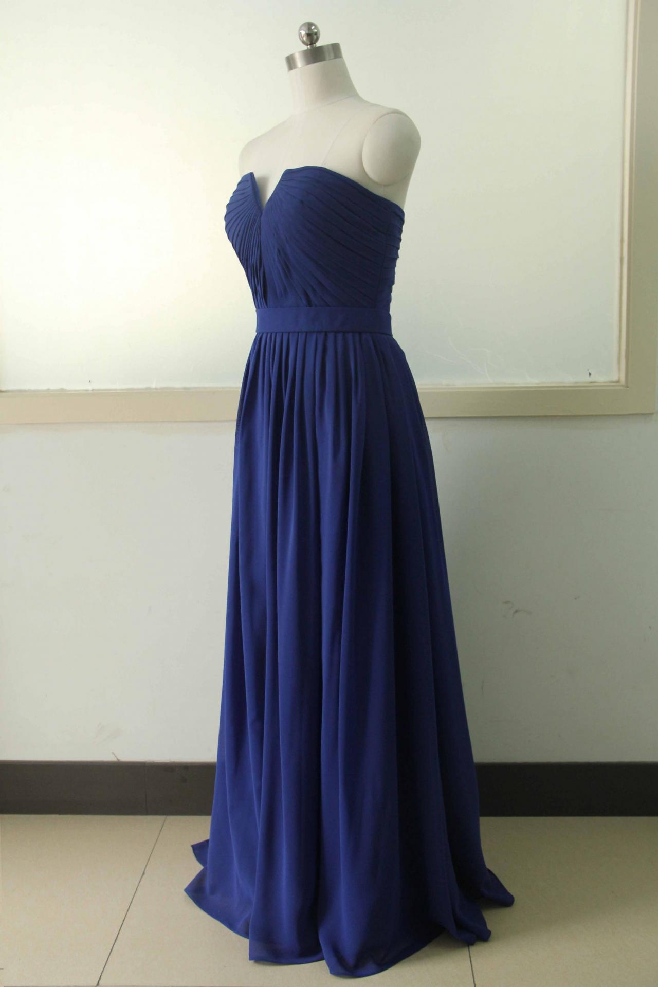 V-neck Royal Blue Chiffon Bridesmaid Dresses Pleated Floor Length Real Photo Backless Long Formal Evening Gowns Custom Made China