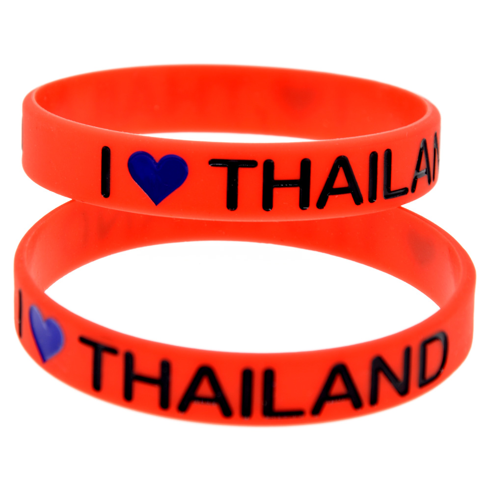 100PCS I Love Thailand Silicone Rubber Bracelet Decoration Logo Red Adult Size Perfect To Use In Any Benefits Gift
