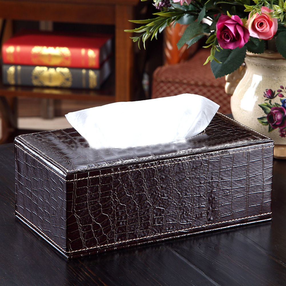 Wholesale- Crocodile Style Tissue Box Cover Home PU Leather Napkin Paper Holder Case High Quality For Kitchen/Bedroom Creative Tissue Case