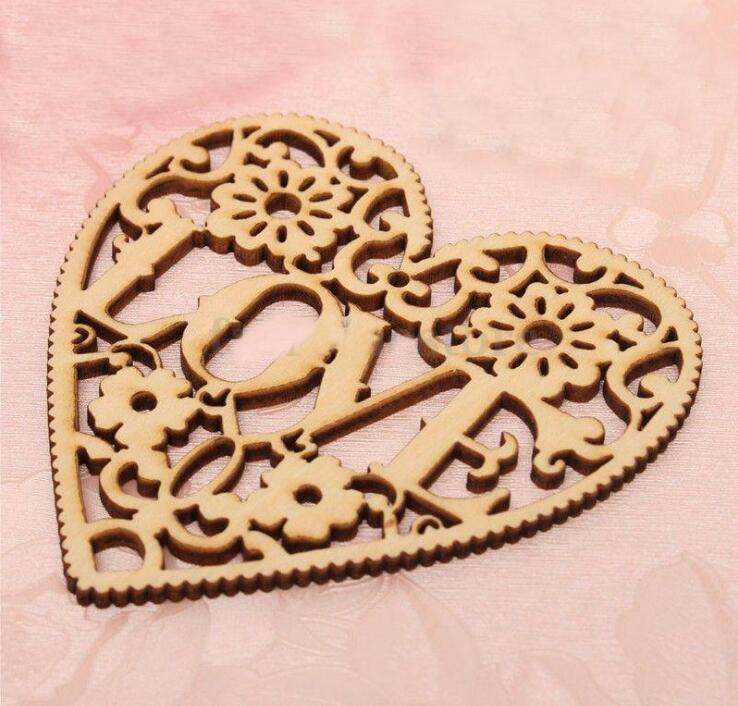DIY accessories Wood perforated Love by heart The original wood coloured drawing or pattern free shipping WT063