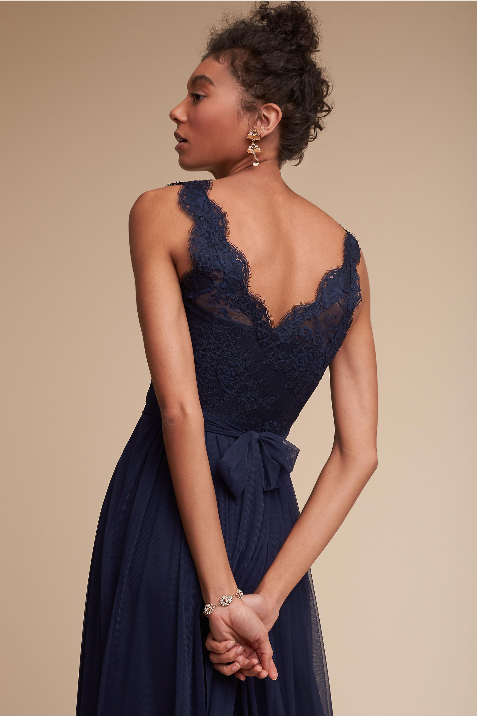 Cheapest Lace Chiffon Dark Navy Wedding Guest Bridesmaid Dresses A Line V Neck Backless Long Maid of Honor Formal Evening Party Gowns