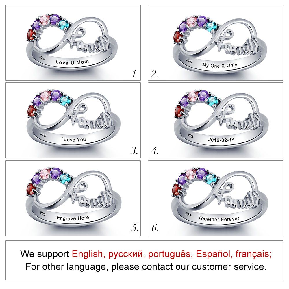 yizhan Personalized Infinity DIY Love Family Ring Colorful Cubic Zirconia 925 Sterling Silver Jewelry Free Gift Box (Silveren SI1784)