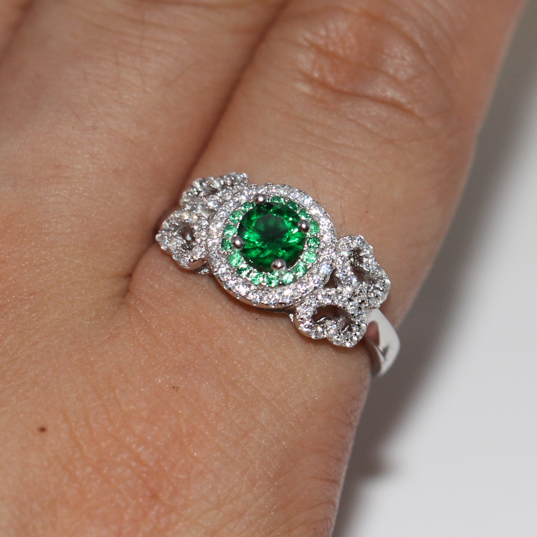 Sterg Sier Emerald Ring for Women with Cubic Zirconia Birthstone - Solid Size 5-10