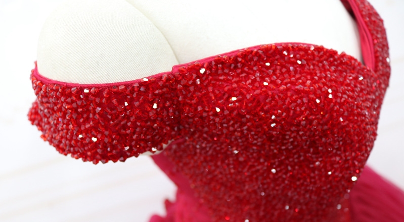 Sparkling Quinceanera Dresses Ball Gown Dark Red Evening Dress Lace-up Back Pleats Tulle Sweep Train quinceanera dresses