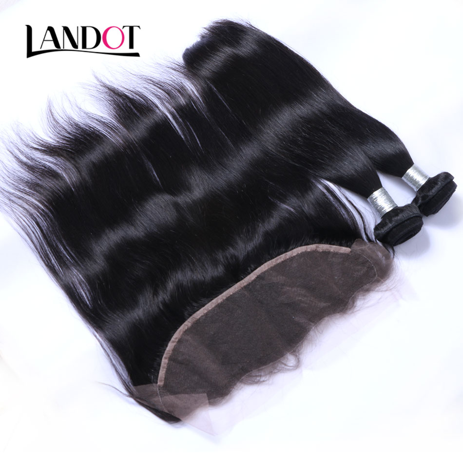 Lace Frontal Closures With 3 Bundles Brazilian Peruvian Indian Malaysian Cambodian Mongolian Straight Virgin Remy Human Hair Weaves Closure