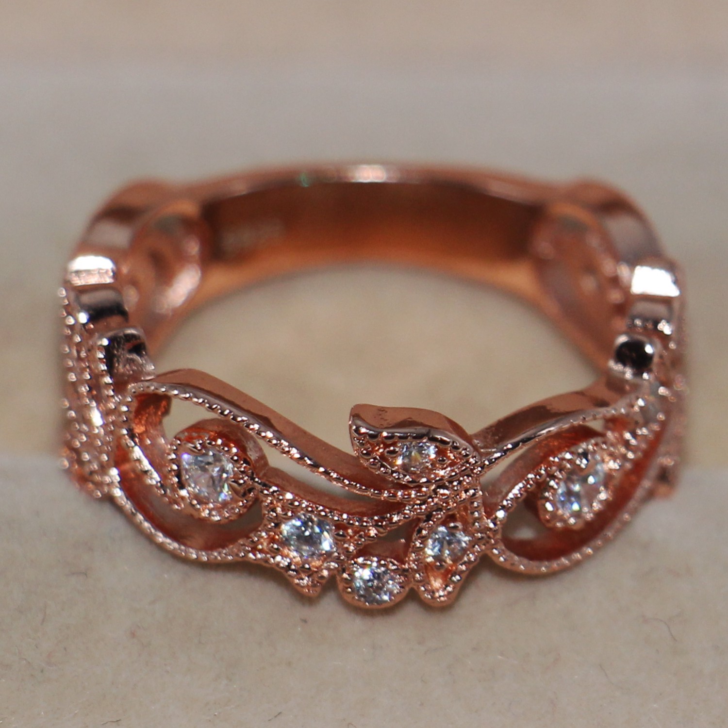 Sterg Sier Rose Gold Plated White Sapphire Ring: Jewelry for Women's Wedding or Engagement