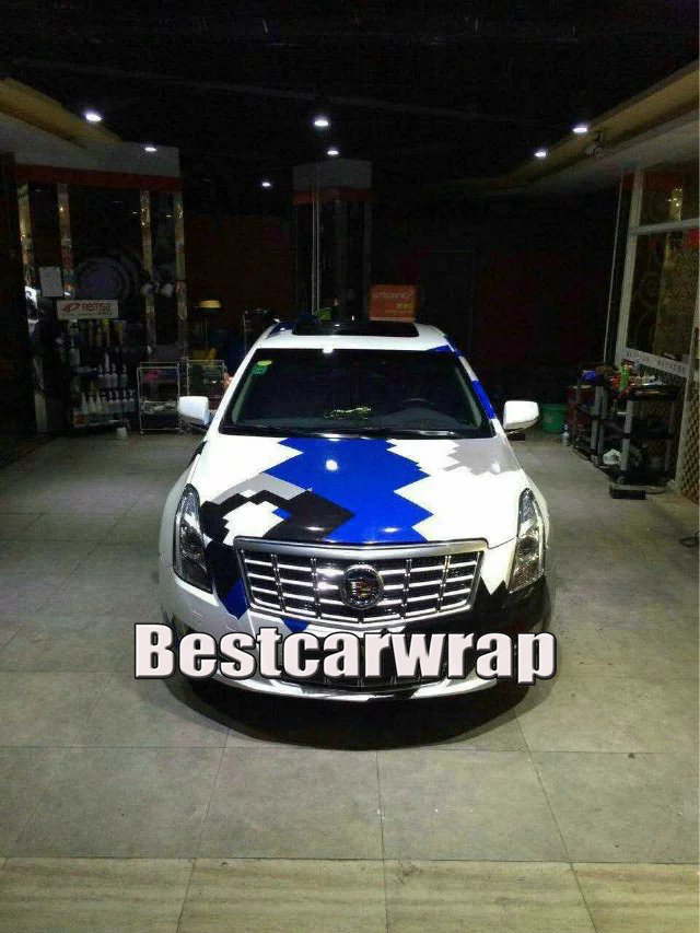 Large Blue white Pixel Camo Vinyl Car Wrap With air bubble Free Ubran Camouflage Graphics Car Sticker Film size 1.52x10m/20m/30m