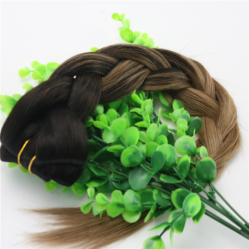 8A 7pcs Full Head Clip In Human Hair Extensions Ombre Dark Brown To Medium Brown Highlights Hairstyle