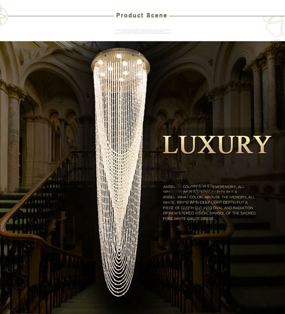 Modern Crystal Chandelier Lighting Stair Chandeliers LED Ceiling Pendant light fixtures for Hotels Stairs Villas decoration