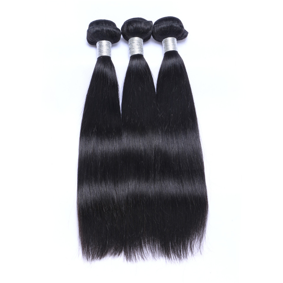 Brazilian Straight Hair Bundles Unprocessed Human Hair Weaves With 4*4 Closure Natural Black Color Can Be Dyed Bleached Hair Extensions