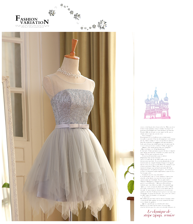 Light Gray Bridesmaid Dresses Knee-Length pleats Tulle with Sequins Bridesmaid GownsCountry Style Real Photos