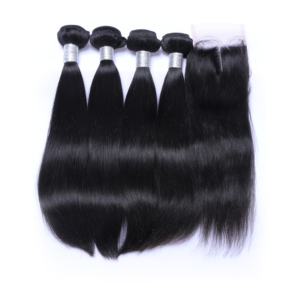 Brazilian Straight Human Hair Weaves Extensions 4 Bundles with Closure Free Middle 3 Part Double Weft Dyeable Bleachable, Black
Brazilian Straight Human Hair Weaves Extensions 4 Bundles with Closure Free Middle 3 Part Double Weft Dyeable Bleachable, Black