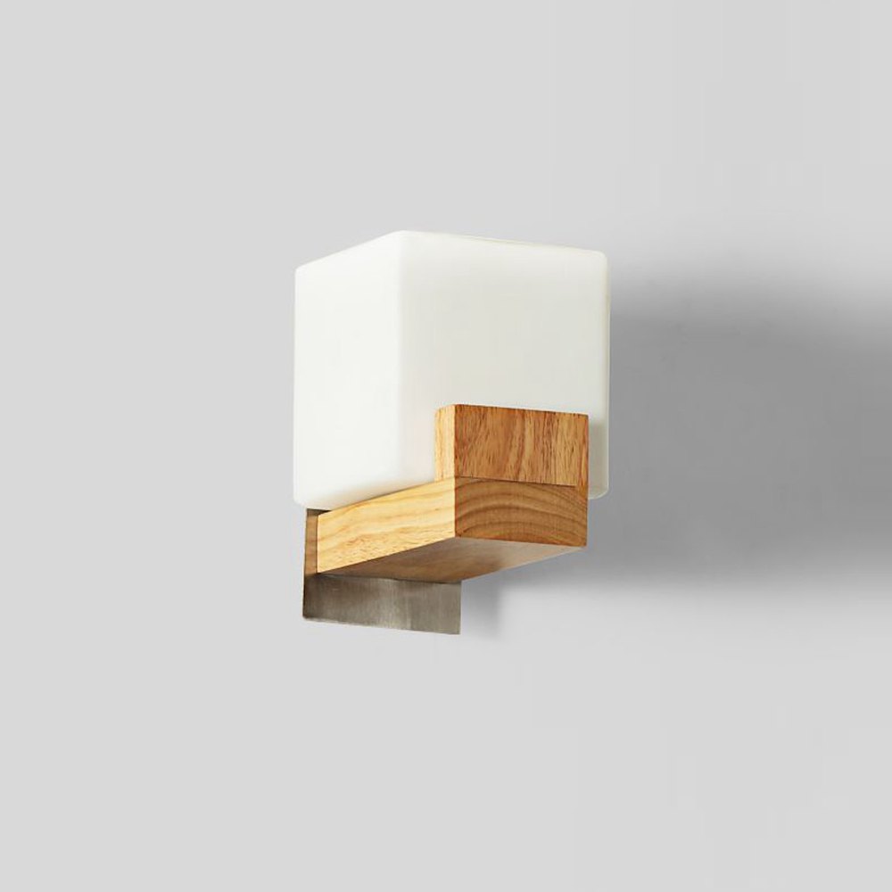 Japanese Contracted Wooden Corridor Wall Lamp Chinese Bedroom Wall Sconce White Acrylic Cube Bedsides Stair Case Wall Lighting Fixtures