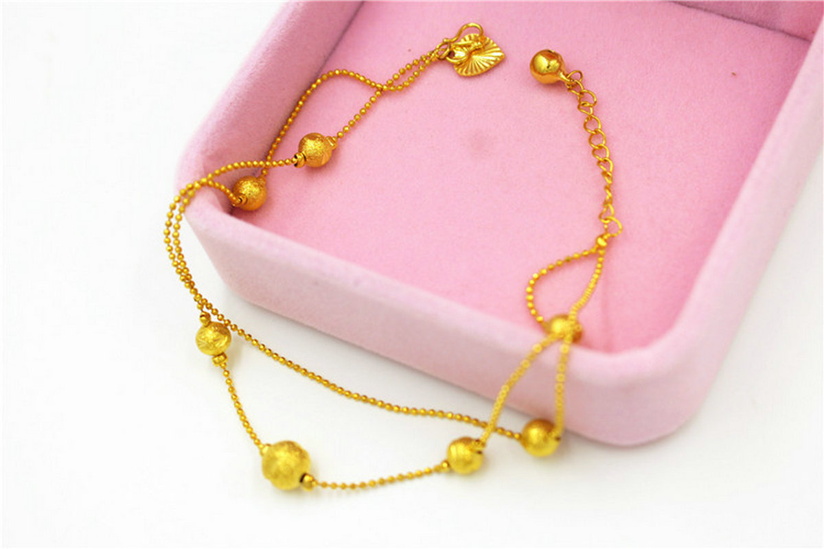Lucky 18K Yellow Gold Filled Double Beads Chain Anklets Jewelry Women Gift232l