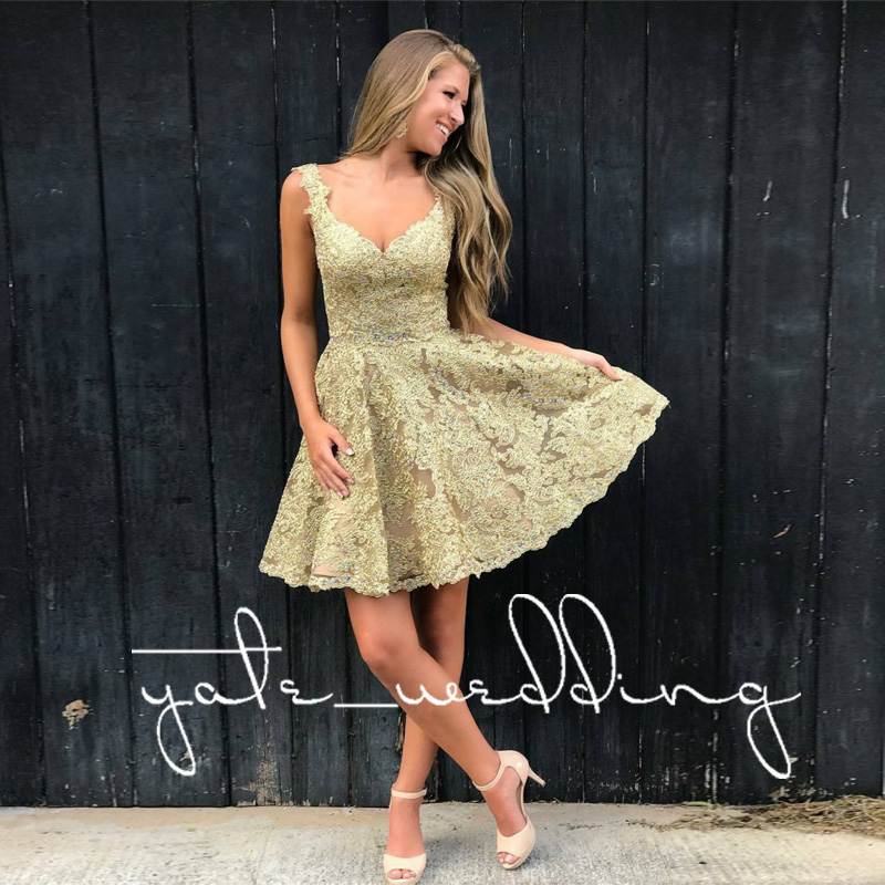 Gold Lace Short Homecoming Dresses V Neck Sequins Beaded Mini Short Prom Dresses Sexy Backless Party Dresses, Ivory
Gold Lace Short Homecoming Dresses V Neck Sequins Beaded Mini Short Prom Dresses Sexy Backless Party Dresses, Ivory
