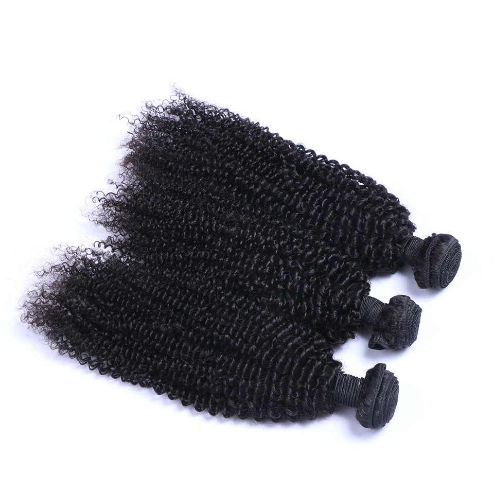 Brazilian Kinky Curly Human Hair Wefts with 13x4 Lace Frontals Full Head Natural Color Can be Dyed Pre-plucked Closures