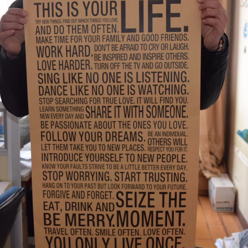 Wholesale- HOT World Popular Quote This Is Your Life Vintage Painting Inspiration Words Kraft Paper Posters Wall Stickers Home Decor Art