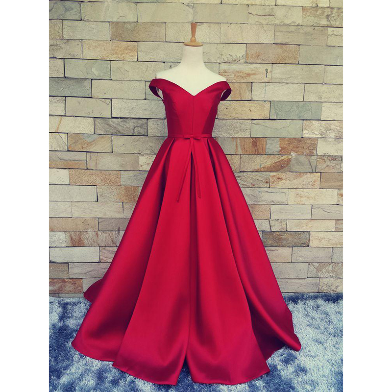2019 A-line Red Evening Dresses for Arabic Formal Women V-neck Celebrity Occasion Sale Cheap Fashionable Satin Long Prom Party Gown XG