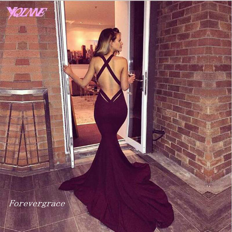 Fashion Backless Burgundy Mermaid Prom Dress Deep V-Neck Long Sleeveless Formal Evening Party Gown Custom Made Plus Size