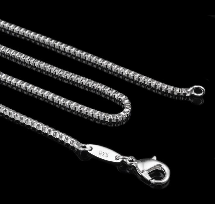 Man woman Necklace 925 sterling Silver 2MM Box Chain Necklace 16inch/18inch/20inch/22inch/24inch for Pendants