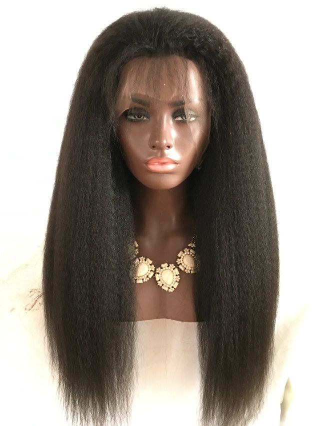Full Lace Human Hair Wigs Virgin Peruvian Hair Yaki Kinky Straight Lace Front Wigs For Black Women Baby Hair Freeship