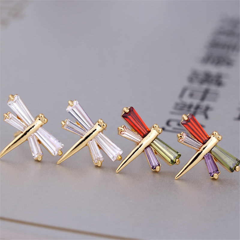 Hot Sale 18K Yellow Gold Plated New Tiny Cute Dragonfly Earrings Stud for Girls Women Hot Gift