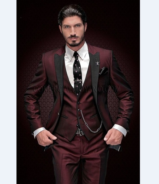 Groom Tuxedos Groomsmen One Button Peak Lapel Best Man Suit Wedding Men's Blazer Suits Custom Made (Jacket+Pants+Vest+Tie) K156