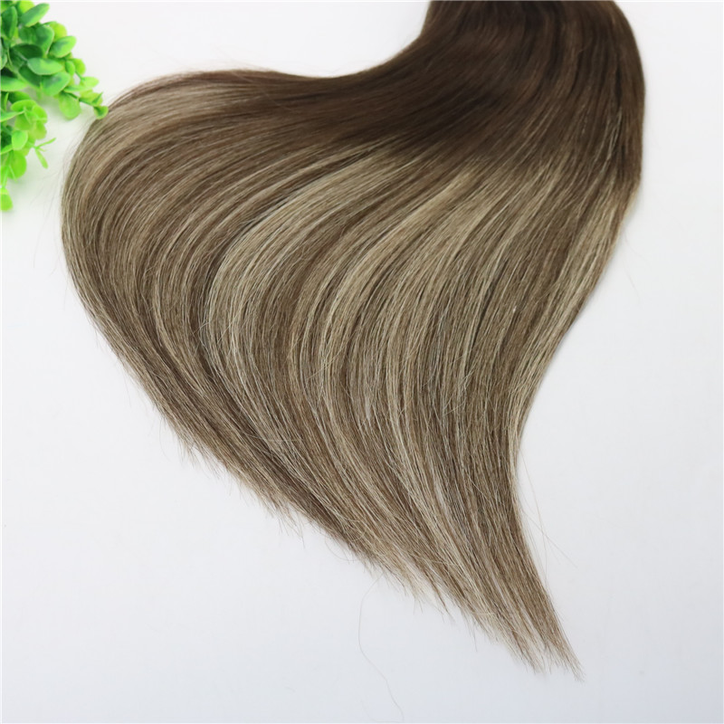 8A 7pcs 120gram Clip In Human Hair Extensions Ombre Brown Human Hair Brunette Shade With Blonde Balayage Highlights