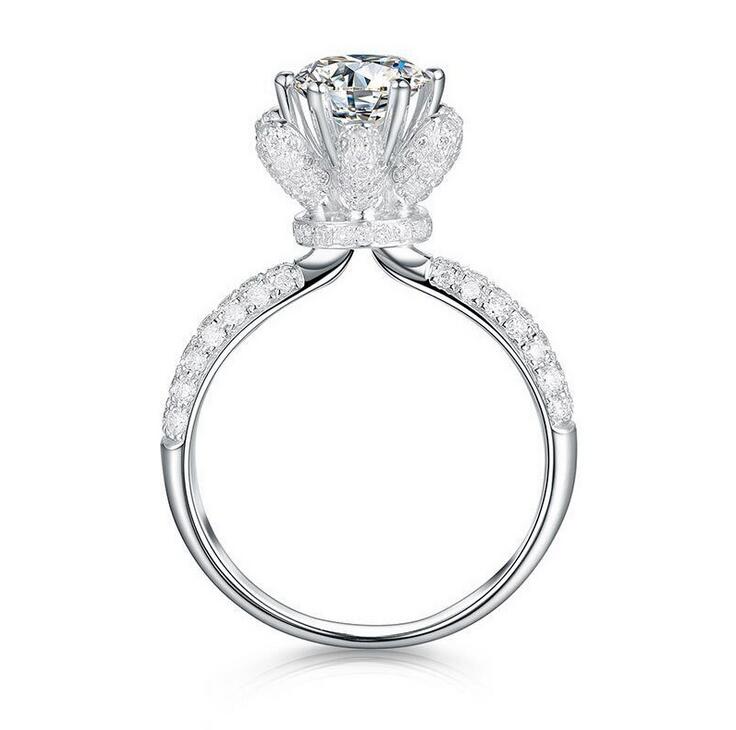 2017 New Hot Luxury Jewelry 6MM Round Cut Topaz 925 Sterling Silver CZ Diamond Solitaire Wedding Engagement Women Band Ring Gift Size 5-11