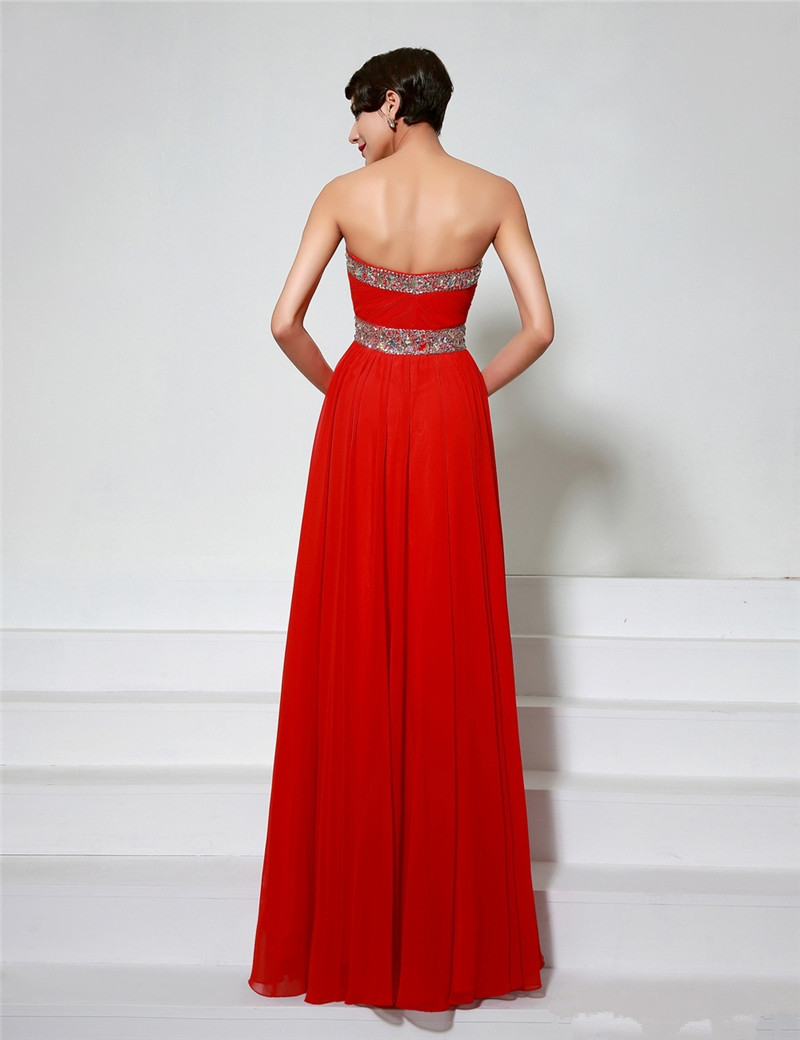 Sweetheart Crystal A-Line Formal Evening Dresses With Sequined Chiffon Floor-Length Plus Size Prom Party Celebrity Gowns BE17