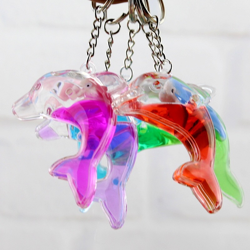 Dolphins floating bag pendant oil leak cartoon small gift creative key ring key ring aquarium gift KR349 Keychains mix order 20 pieces a lot