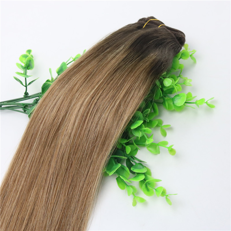 8A 7pcs 120gram Clip In Human Hair Extensions Ombre Brown Human Hair With Strawberry Blonde Balayage Highlights