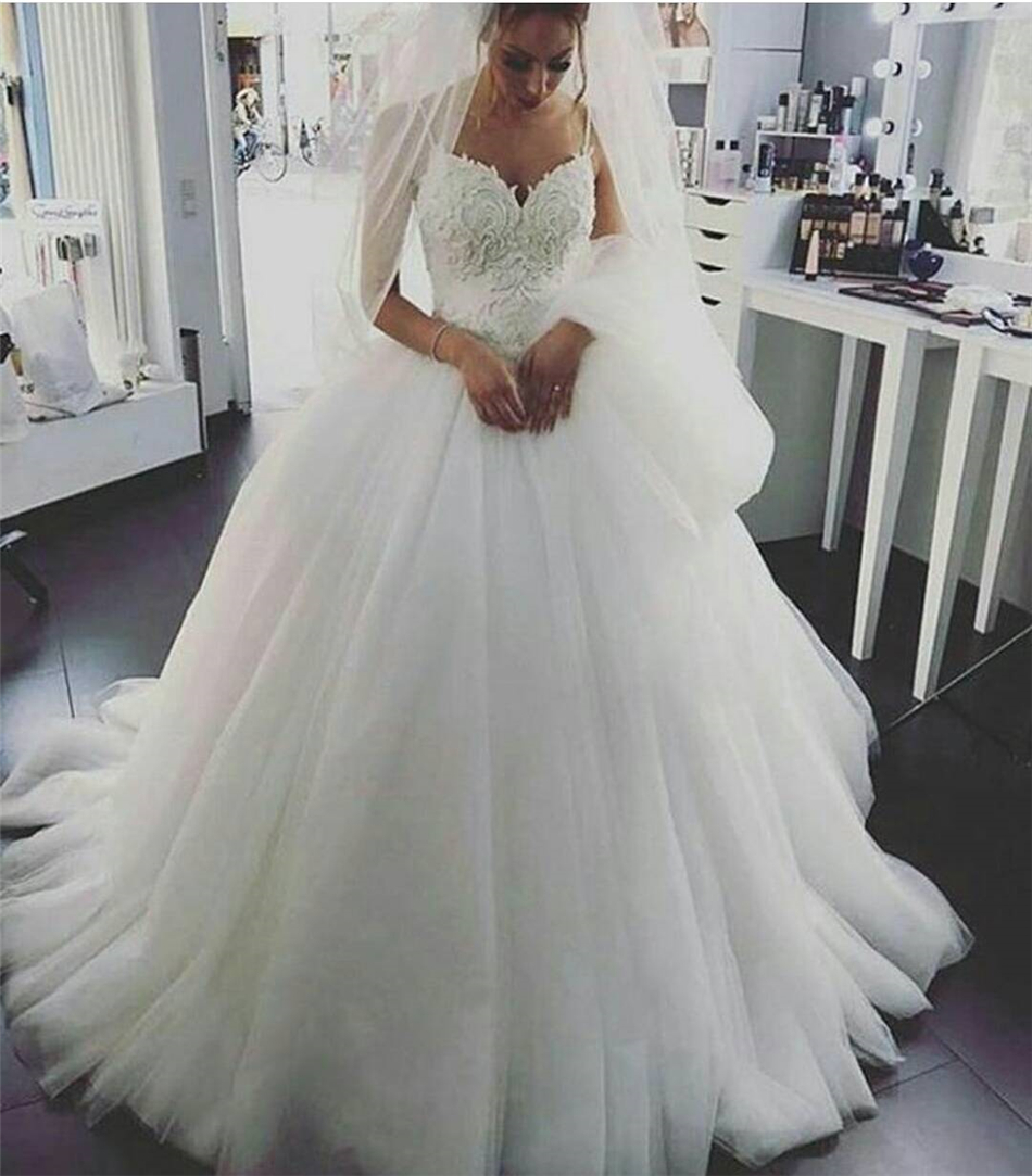 White Tulle Lace Ball Gown Wedding Dresses Plus Size Spaghetti Strap Beading Princess Wedding Dress Bridal Gowns Custom Color, Gold 
White Tulle Lace Ball Gown Wedding Dresses Plus Size Spaghetti Strap Beading Princess Wedding Dress Bridal Gowns Custom Color, Gold
