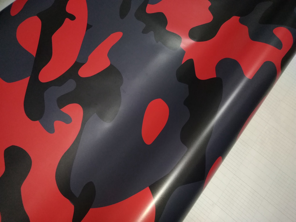 Red Black Large Camo Vinyl For Car Wrap With Air Release Gloss / Matt Camouflage Stickers Truck graphics self adhesive 1.52X30M (5x98ft)