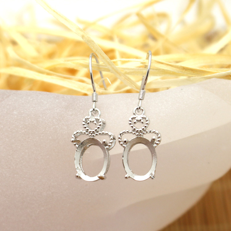 7X9mm Oval Semi Mount Art Deco 925 Sterling Silver Fashion Chandelier Earrings Fine Silver Women Earrings