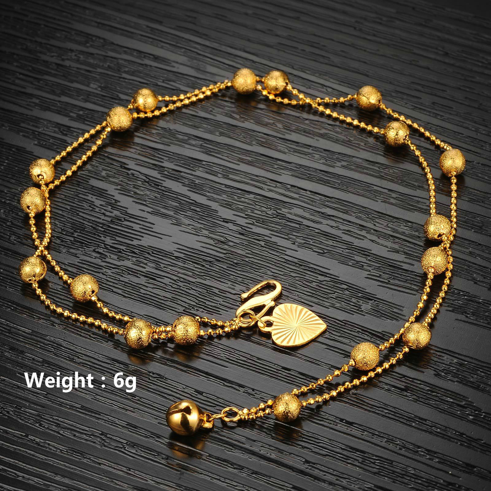 Lucky 18K Yellow Gold Filled Double Beads Chain Anklets Jewelry Women Gift232l