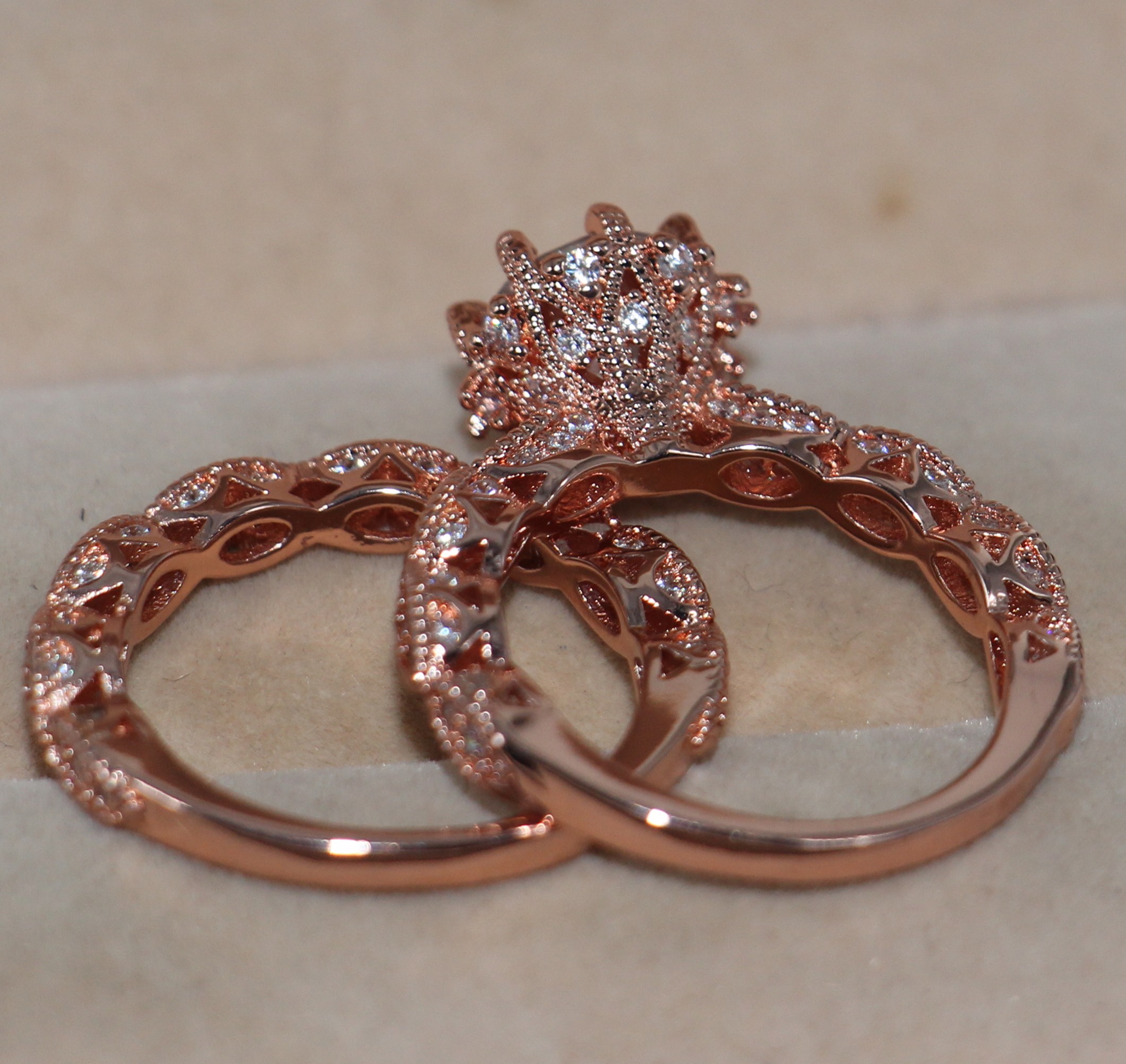 Sterg Sier Engagement Ring Set: Handmade 4CT White Topaz Bridal Wedding Band Set